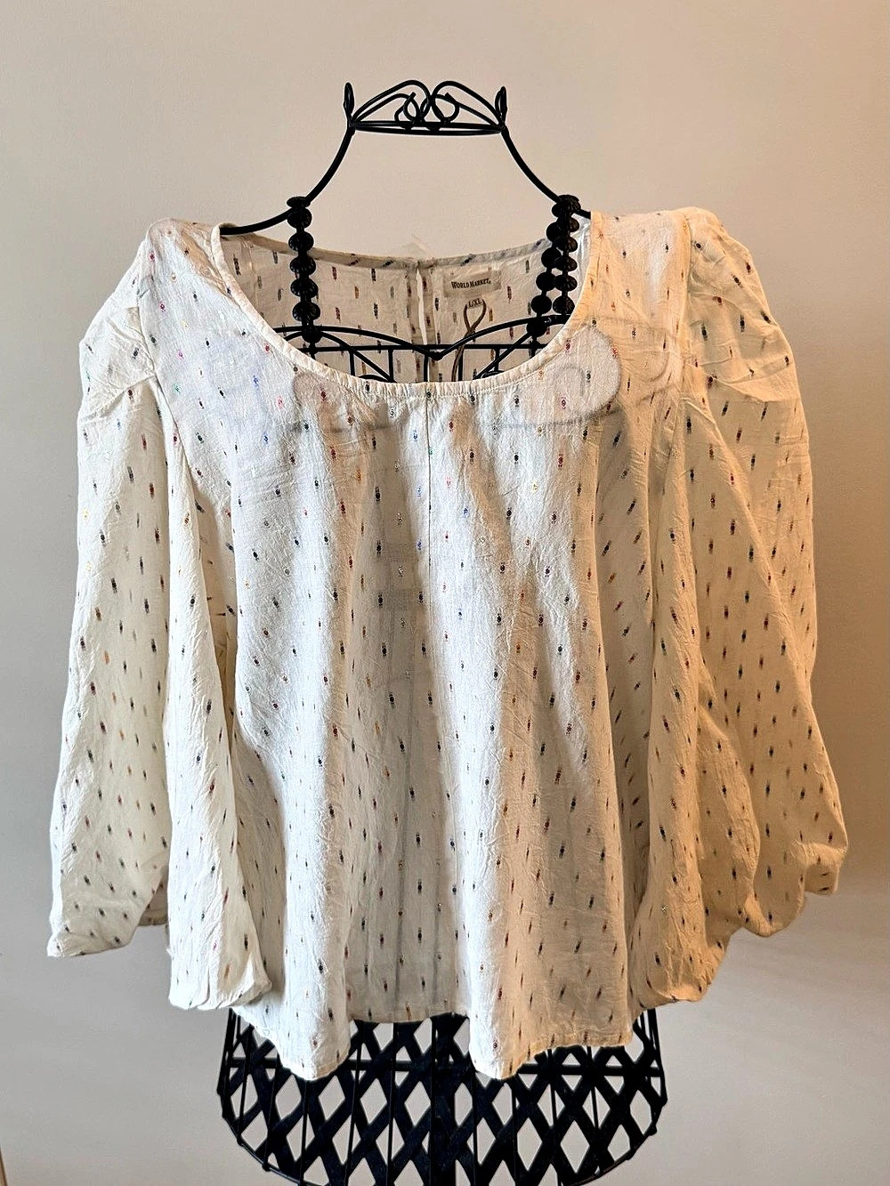 World Market - Metallic Dobby Bell Sleeve Peasant Blouse - L/XL - Cream - NWT
